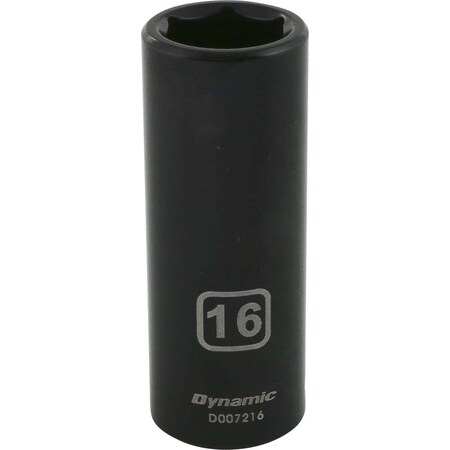 Dynamic 3/8" Drive Deep Socket, Black Phosphate, Tools 3/8" Drive 6 Point Metric, 16mm Deep Length D007216